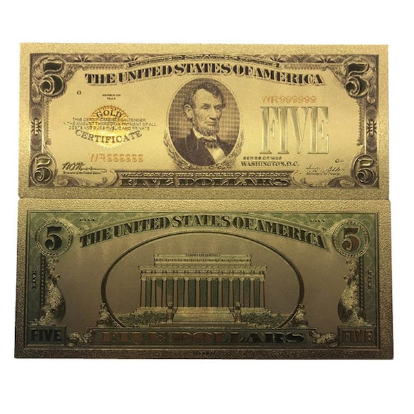Endless Games 5 Dollar Commemorative Collectible Premium Replica Paper Money Bill 24k Gold Plated Fake Banknote EN3288504 - main